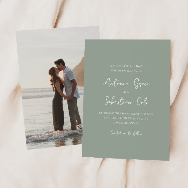 Elegant Sage Green Photo Modern Wedding Save The Date (Creator Uploaded)