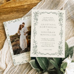 Elegant Sage Green Photo Victorian Vintage Wedding Invitation<br><div class="desc">Introduce your unforgettable day with our beautiful Elegant Sage Green Vintage Victorian Wedding invitations. Accented by an elegant olive sage green print, these invites bring vintage floral charm right to your fingertips. Designed with a timeless and classic aesthetic, this suite of wedding stationery is sure to enchant your guests from...</div>