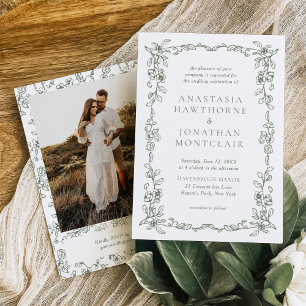 Elegant Sage Green Photo Victorian Wedding Invitation
