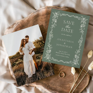 Elegant Sage Green Photo Vintage Wedding Save The Date