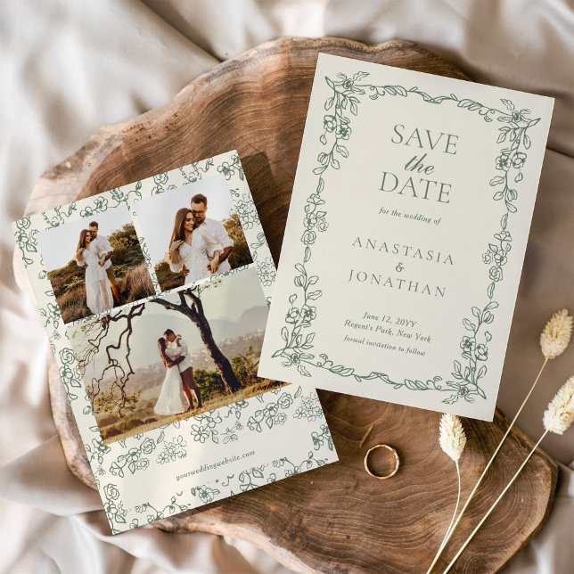 Elegant Sage Green Photo Vintage Wedding Save The Date (Creator Uploaded)