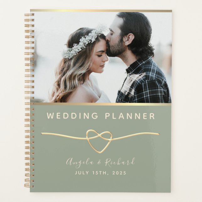 Elegant Sage Green Photo Wedding Planner (Front)