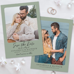Elegant Sage Green Photo Wedding Save The Date