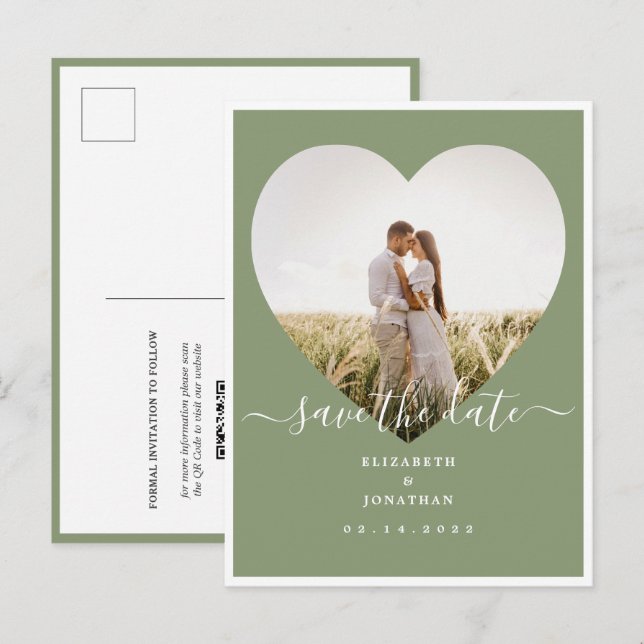 Elegant Sage Green Photo Wedding Save The Date Announcement Postcard (Front/Back)