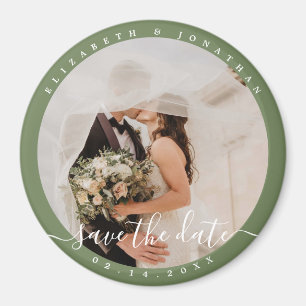 Elegant Sage Green Photo Wedding Save The Date Magnet