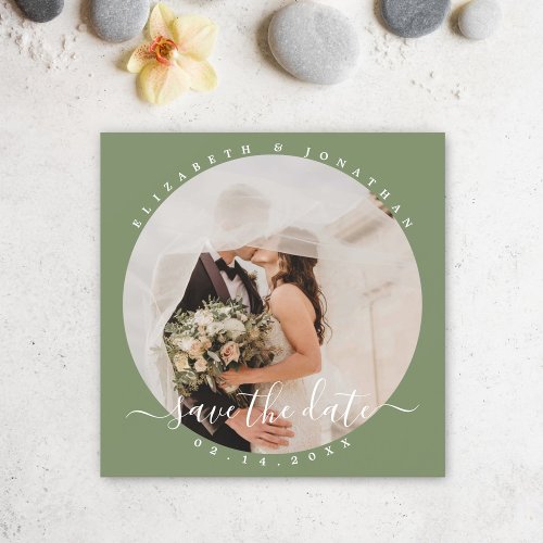 Elegant Sage Green Photo Wedding Save The Date Magnetic Invitation