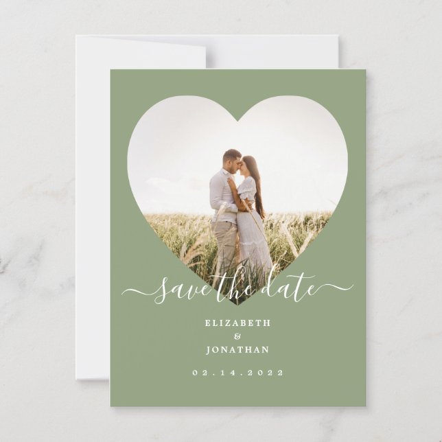 Elegant Sage Green Photo Wedding Save The Date Magnetic Invitation (Front)