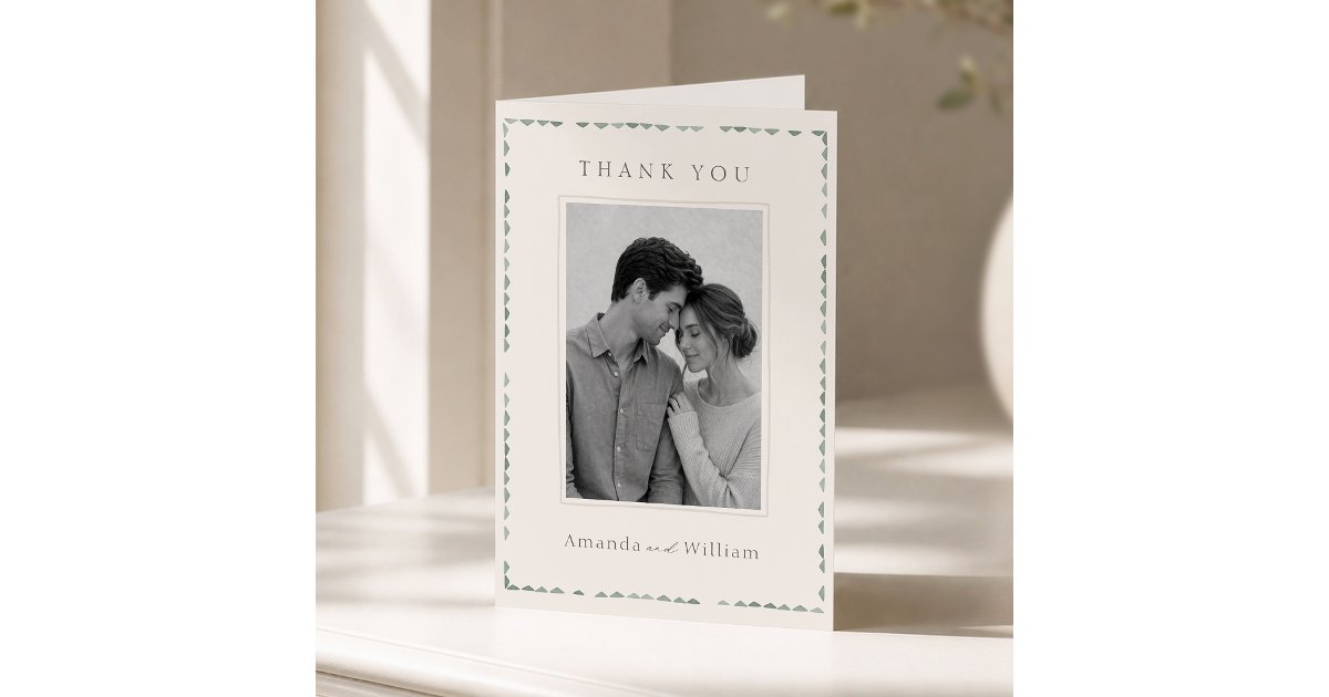Elegant Sage Green Photo Wedding Thank You Card | Zazzle