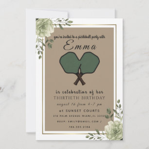 Elegant Sage Green Pickleball 30th Birthday Invitation