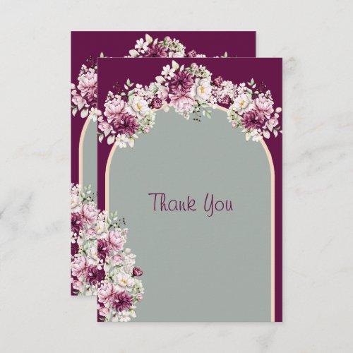 Elegant Sage Green Pink Burgundy  Wedding   Thank You Card