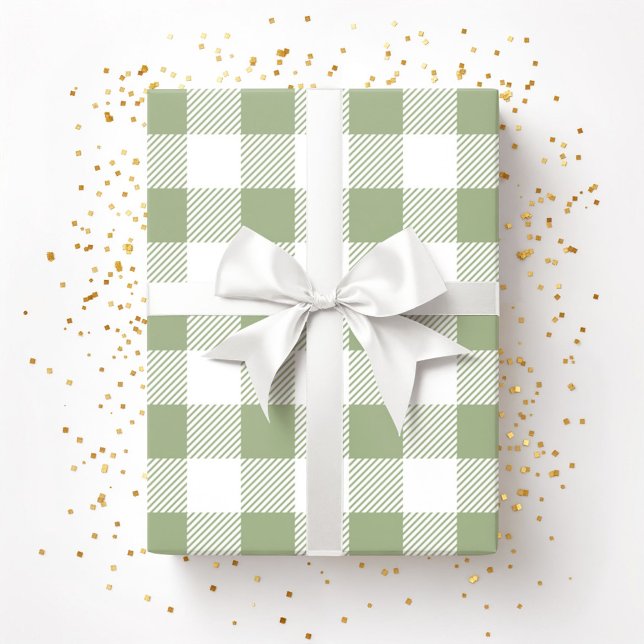 Elegant Sage Green Plaid Pattern Wrapping Paper (Sage Green White Plaid Pattern Wrapping Paper)