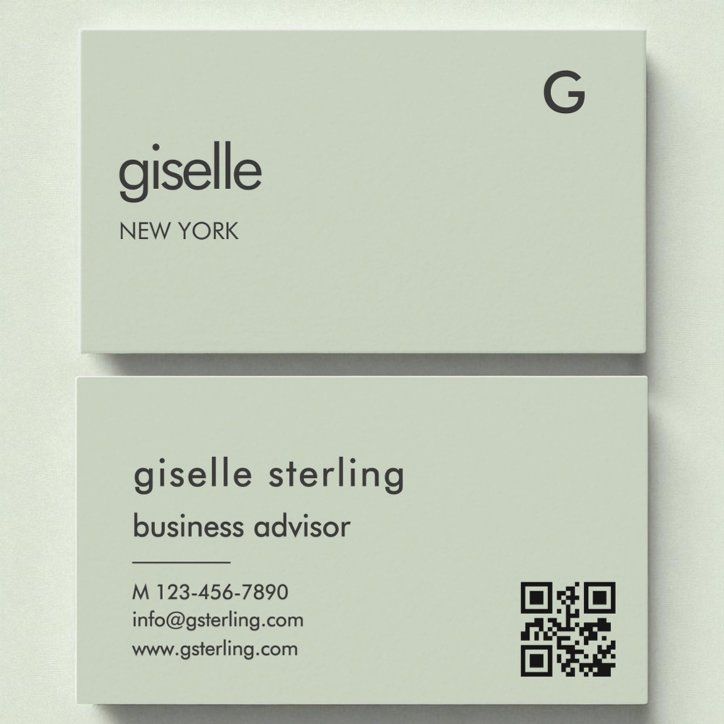 Elegant Sage Green QR Code Minimalist Monogram Business Card