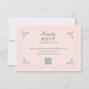  Elegant sage green QR Code RSVP Card