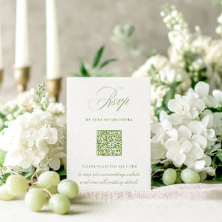 Elegant Sage Green QR Code RSVP Wedding Card