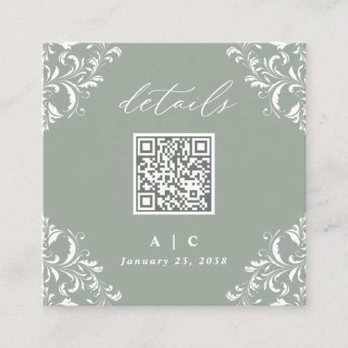 Elegant Sage Green QR Code Wedding Details Enclosure Card