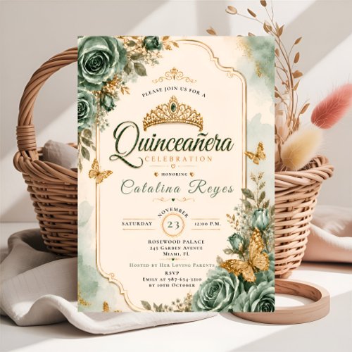 Elegant Sage Green Quinceañera Invitation