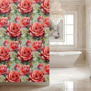 Elegant Sage Green Red Roses Shower Curtain