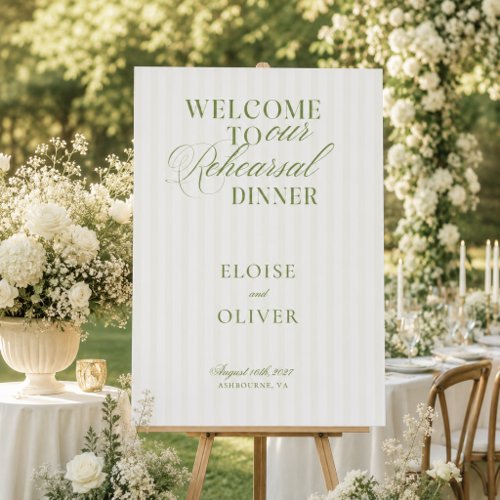 Elegant Sage Green Rehearsal Dinner Welcome Sign