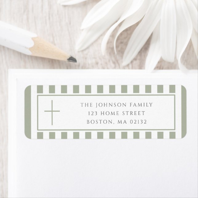 Elegant Sage Green Religious Cross Address Label (Insitu)