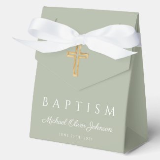 Elegant Sage Green Religious Cross Baptism 