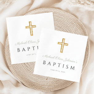 Elegant Sage Green Religious Cross Baptism Napkins
