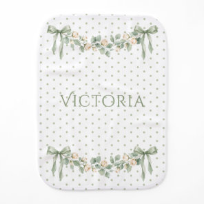 Elegant Sage Green Ribbon Vintage Personalized Baby Burp Cloth