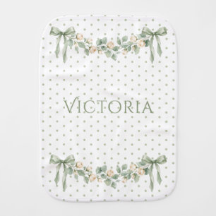 Elegant Sage Green Ribbon Vintage Personalized Baby Burp Cloth