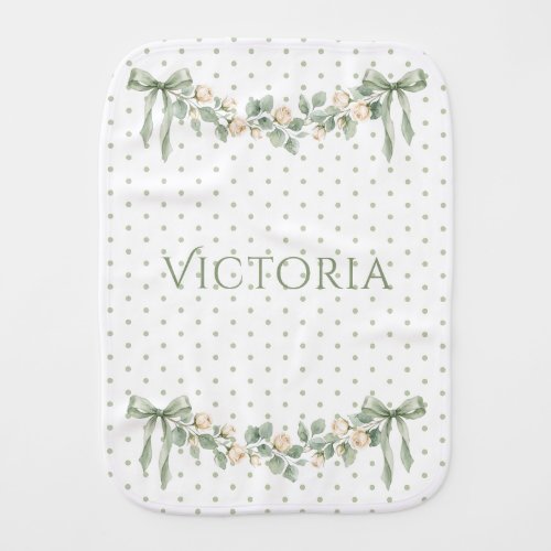 Elegant Sage Green Ribbon Vintage Personalized Baby Burp Cloth