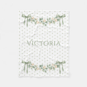 Elegant Sage Green Ribbon Vintage Personalized Fleece Blanket