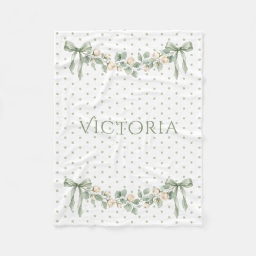 Elegant Sage Green Ribbon Vintage Personalized Fleece Blanket