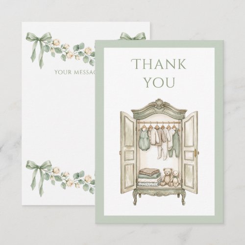 Elegant Sage Green Ribbon Vintage Wardrobe Thank You Card