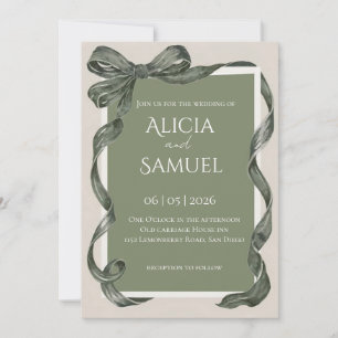 Elegant Sage Green Ribbon Wedding Invitation