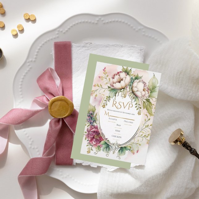 Elegant Sage Green Romantic Rustic Wedding RSVP Card (Creator Uploaded)