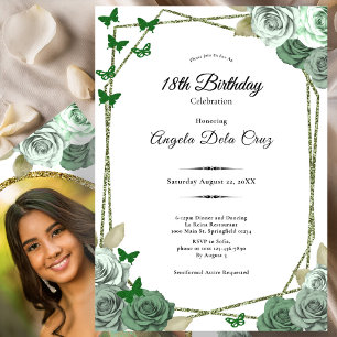 Elegant Sage Green Rose 18th Birthday Debut  Invitation