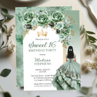 Elegant Sage Green Rose Floral Sweet 16 Party