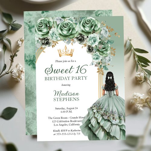 Elegant Sage Green Rose Floral Sweet 16 Party