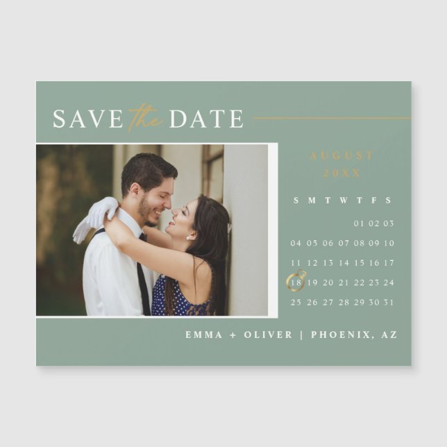 Elegant Sage Green Save the Date Calendar Magnet (Front)