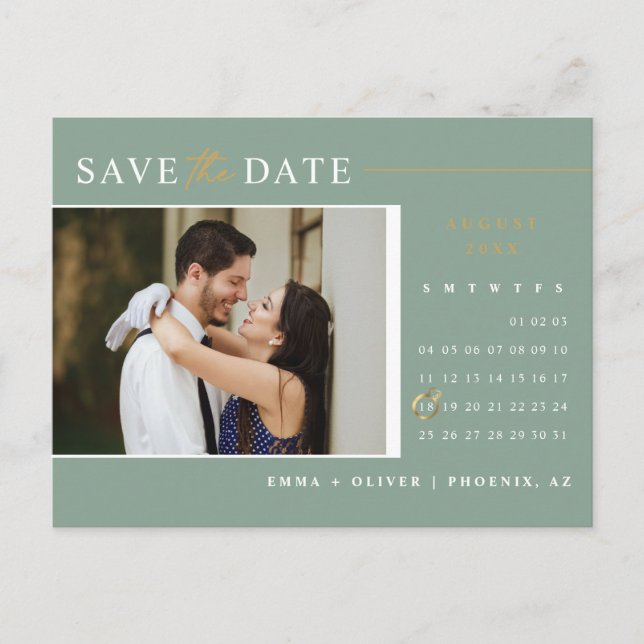 Elegant Sage Green Save the Date Calendar QR Code Postcard (Front)