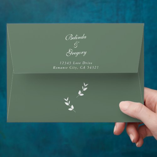 Elegant Sage Green Script 5x7 Wedding Invitation Envelope