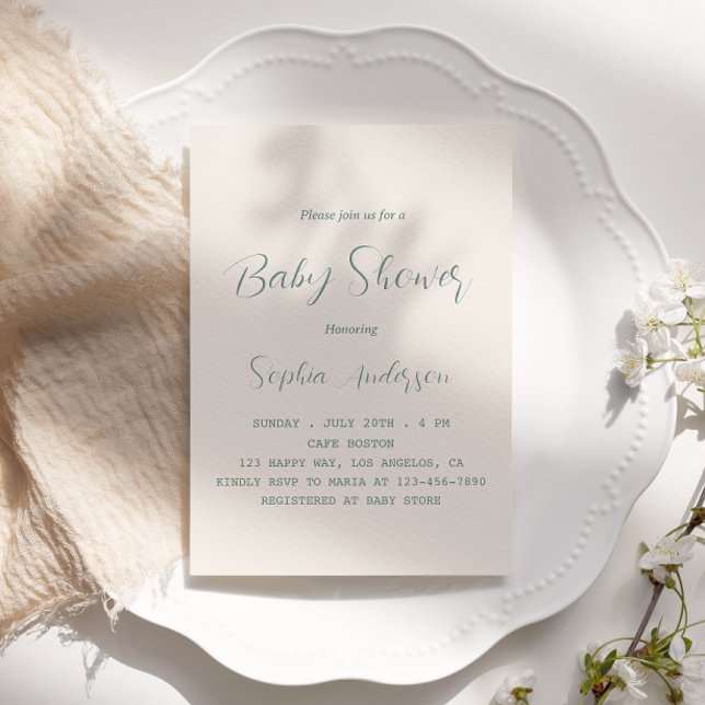 Elegant Sage Green Script Baby Shower - Minimalist Invitation (Creator Uploaded)