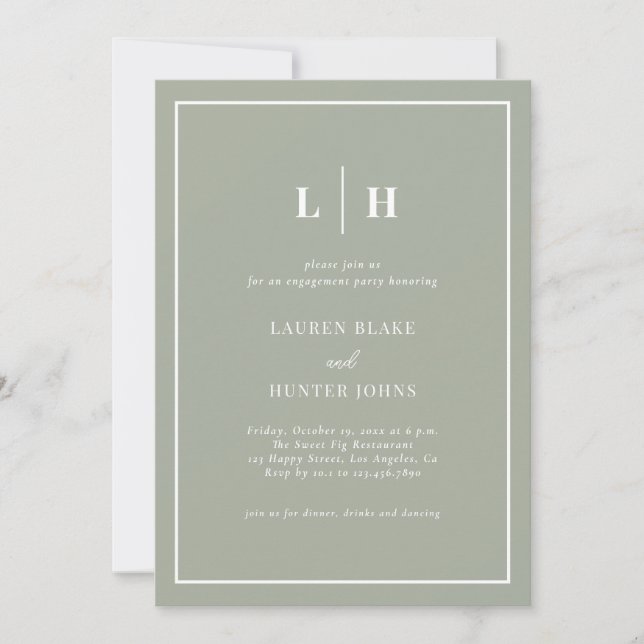 Elegant Sage Green Script Engagement Party Invitation (Front)