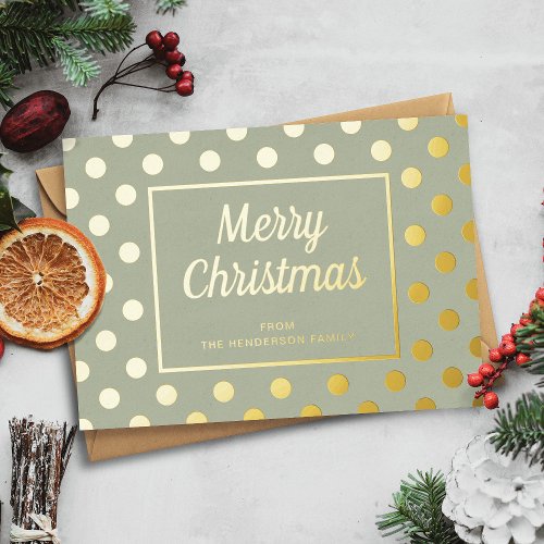 Elegant Sage Green Script Merry Christmas Gold Foil Holiday Card