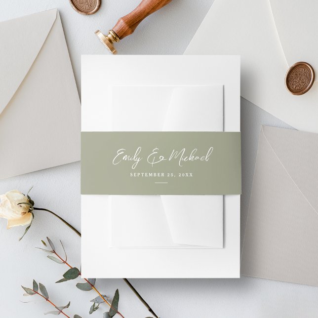 Elegant Sage Green Script Minimal Wedding Invitation Belly Band (Creator Uploaded)