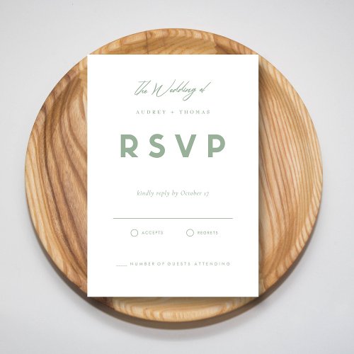 Elegant Sage Green Script  Modern Wedding RSVP Card