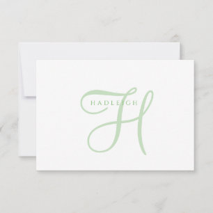 Elegant Sage Green Script Monogram Note Card