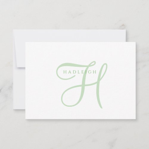 Elegant Sage Green Script Monogram Note Card