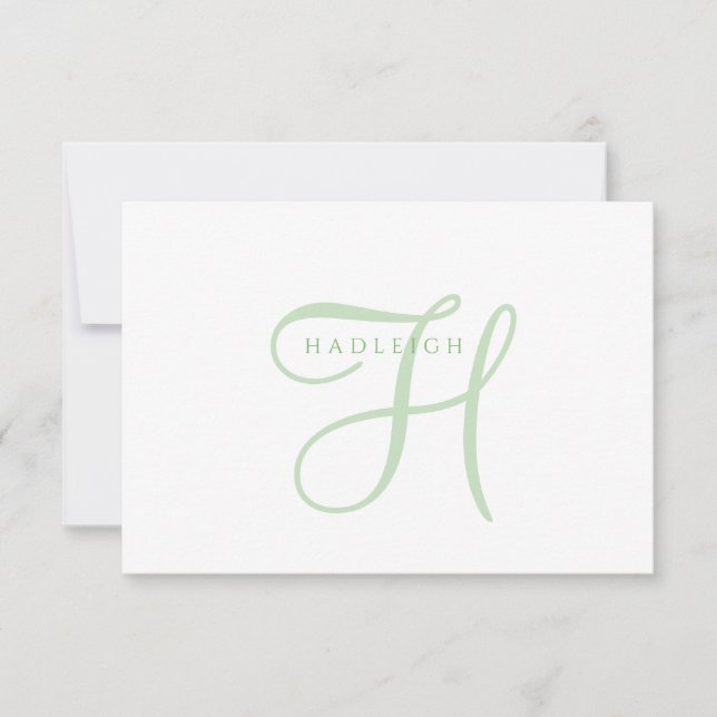 Elegant Sage Green Script Monogram Note Card (Front)