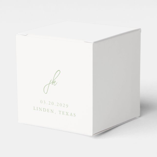 Elegant Sage Green Script Monogram Wedding Favor Boxes (Front Side)
