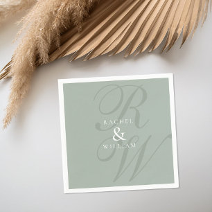 Elegant Sage Green Script Monogram Wedding Napkins