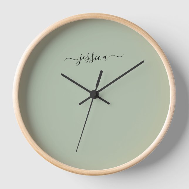 Elegant sage green script name large clock (Front)